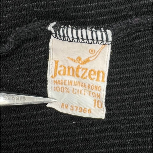 VINTAGE JANTZEN Stretch Leggings Womens 10 Black Crinkle Knit Pull On Elastic - Picture 7 of 11